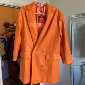 SOLD NWT Orange Leather Blazer Dress